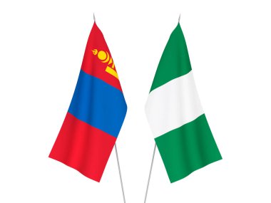 Beyaz arka planda Nijerya ve Moğolistan 'ın ulusal kumaş bayrakları izole edildi. 3d resimleme.