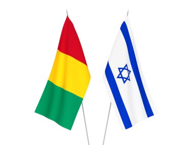 Beyaz arka planda Gine ve İsrail 'in ulusal kumaş bayrakları izole edildi. 3d resimleme.