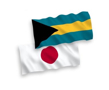 Japonya ve Bahamalar Eyaleti 'nin ulusal taşıyıcı kumaş bayrakları beyaz arka planda izole edildi. 1 'e 2 oranında.