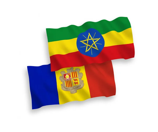 Banderas Nacionales Ondas Vectoriales Andorra Etiopía Aisladas Sobre Fondo Blanco — Archivo Imágenes Vectoriales