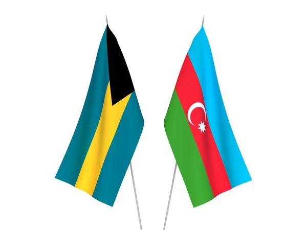 Drapeaux Nationaux Tissu République Azerbaïdjan Commonwealth Des Bahamas Isolés Sur — Photo