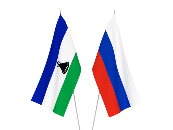 Bandiere Tessuto Nazionale Della Russia Del Lesotho Isolate Sfondo Bianco — Foto Stock