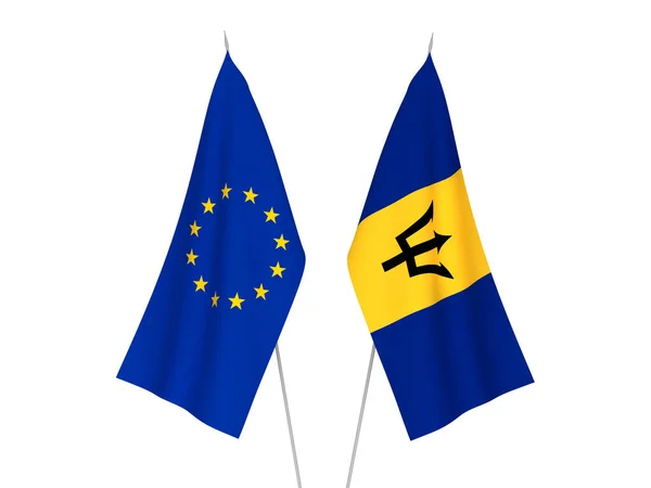 Krajowe Flagi Tkanin Unii Europejskiej Barbadosu Odizolowane Białym Tle Ilustracja — Zdjęcie stockowe