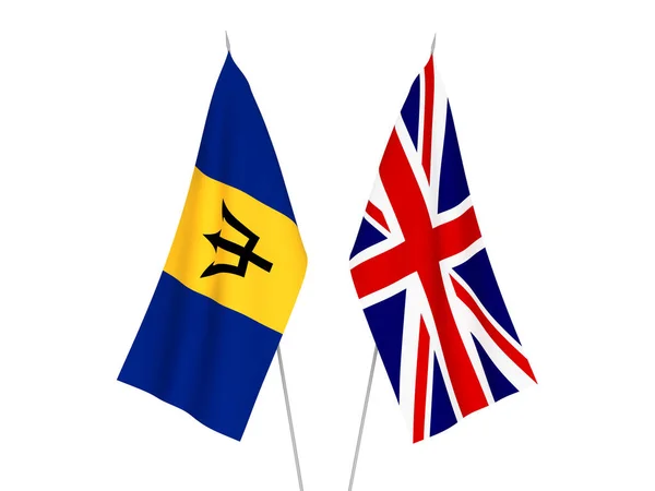 Bandeiras Tecido Nacional Grã Bretanha Barbados Isoladas Fundo Branco Ilustração — Fotografia de Stock