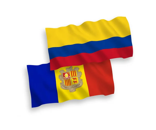 Banderas Nacionales Ondas Vectoriales Andorra Colombia Aisladas Sobre Fondo Blanco — Archivo Imágenes Vectoriales