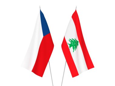 Beyaz arka planda, Lübnan ve Çek Cumhuriyeti 'nin ulusal kumaş bayrakları izole edildi. 3d resimleme.