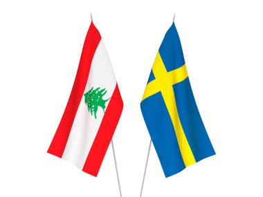 İsveç ve Lübnan 'ın ulusal kumaş bayrakları beyaz arka planda izole edildi. 3d resimleme.