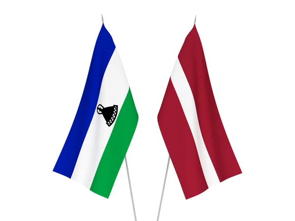 Флаги Латвии Лесото Выделены Белом Фоне Трехмерная Иллюстрация — стоковое фото