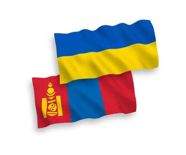 Bandeiras Tecido Vetorial Nacional Mongólia Ucrânia Isoladas Fundo Branco Proporção — Vetor de Stock