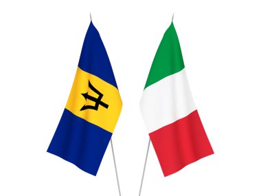 Beyaz arka planda İtalya ve Barbados 'un ulusal kumaş bayrakları izole edildi. 3d resimleme.