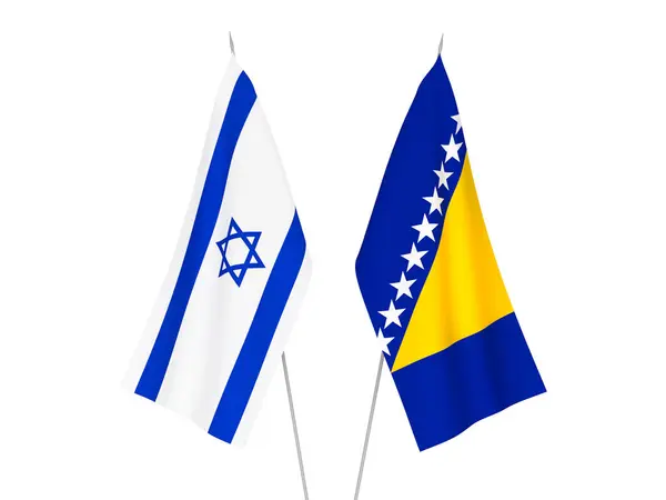 Nationella Tyg Flaggor Bosnien Och Hercegovina Och Israel Isolerade Vit — Stockfoto