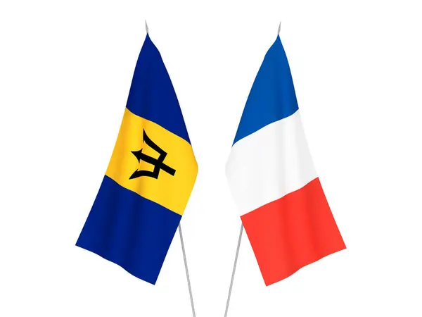 Národní Textilní Vlajky Francie Barbadosu Izolované Bílém Pozadí Vykreslování Ilustrace — Stock fotografie