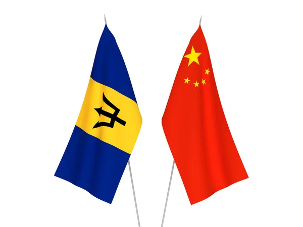 Národní Textilní Vlajky Číny Barbadosu Izolované Bílém Pozadí Vykreslování Ilustrace — Stock fotografie