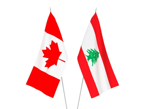 Drapeaux Nationaux Tissu Liban Canada Isolés Sur Fond Blanc Illustration — Photo