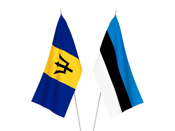 Nationale Stoffen Vlaggen Van Barbados Estland Geïsoleerd Witte Achtergrond Weergave — Stockfoto