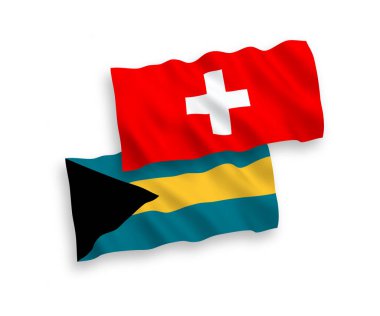 Bahamalar Eyaleti ve İsviçre 'nin ulusal taşıyıcı kumaş bayrakları beyaz arka planda izole edildi. 1 'e 2 oranında.