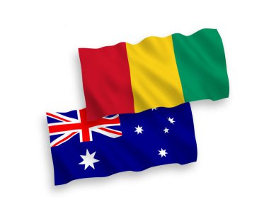 Avustralya ve Gine 'nin ulusal taşıyıcı kumaş bayrakları beyaz arka planda izole edildi. 1 'e 2 oranında.