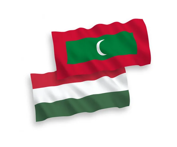 Національні Векторні Хвильові Прапори Мальдівів Угорщини Ізольовані Білому Тлі Пропорція — стоковий вектор
