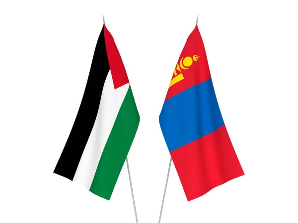Banderas Nacionales Tela Palestina Mongolia Aisladas Sobre Fondo Blanco Ilustración —  Fotos de Stock