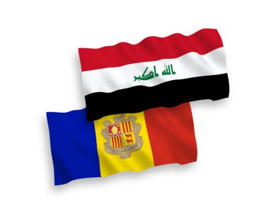 Beyaz arka planda Andorra ve Irak 'ın ulusal taşıyıcı kumaş bayrakları izole edildi. 1 'e 2 oranında.