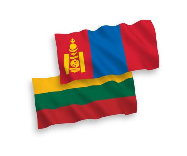 Beyaz arka planda Litvanya ve Moğolistan 'ın ulusal taşıyıcı kumaş bayrakları izole edildi. 1 'e 2 oranında.