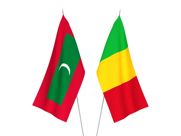 Bandeiras Tecido Nacional Mali Maldivas Isoladas Fundo Branco Ilustração Renderização — Fotografia de Stock