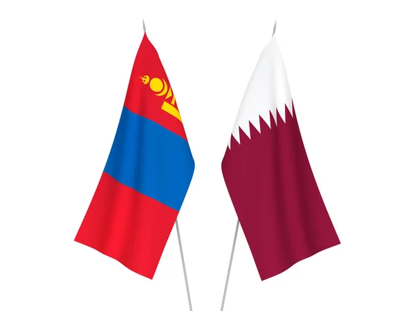National Fabric Flags Qatar Mongolia Isolated White Background Rendering Illustration — Stock Photo, Image