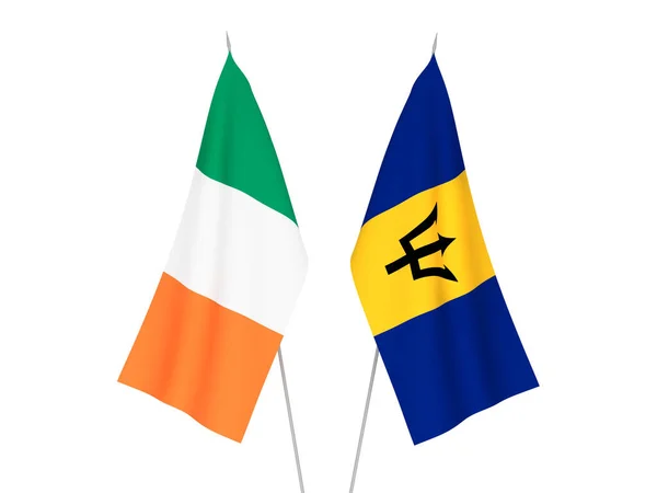 National Fabric Flags Ireland Barbados Isolated White Background Rendering Illustration — Stock Photo, Image