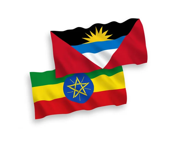 Banderas Nacionales Ondas Vectoriales Antigua Barbuda Etiopía Aisladas Sobre Fondo — Vector de stock
