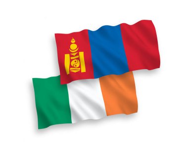 Beyaz arka planda İrlanda ve Moğolistan 'ın ulusal taşıyıcı kumaş bayrakları izole edildi. 1 'e 2 oranında.