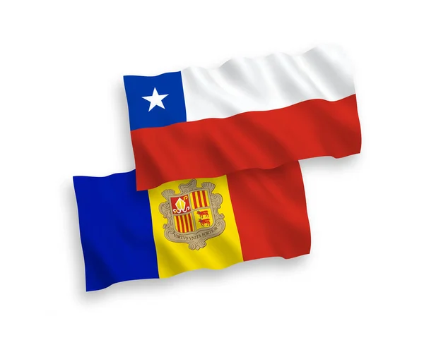 Bandeiras Tecido Vetorial Nacional Andorra Chile Isoladas Fundo Branco Proporção — Vetor de Stock