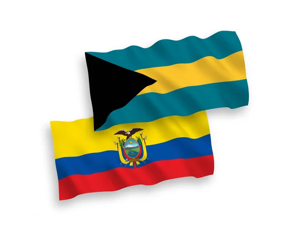 巴哈马联邦和厄瓜多尔的国家病媒织物波条旗在白色背景下隔离 1比2的比例 — 图库矢量图片