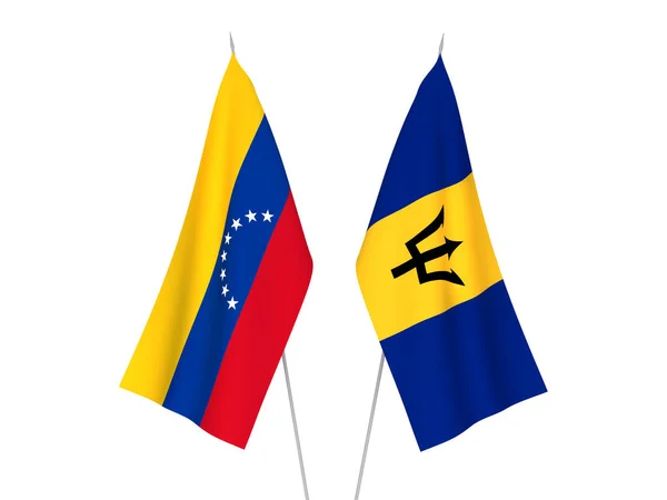 Εθνικές Σημαίες Υφάσματος Των Μπαρμπάντος Και Της Βενεζουέλας Απομονωμένες Λευκό — Φωτογραφία Αρχείου
