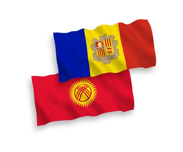 Narodowe Flagi Tkanin Wektorowych Andory Kirgistanu Izolowane Białym Tle Proporcja — Wektor stockowy