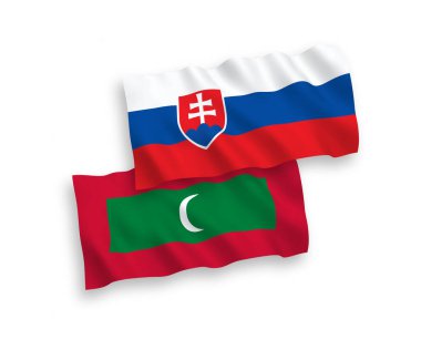 Beyaz arka planda, Slovakya ve Maldivler 'in ulusal taşıyıcı kumaş bayrakları izole edildi. 1 'e 2 oranında.