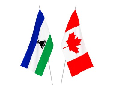 Lesotho ve Kanada 'nın ulusal kumaş bayrakları beyaz arka planda izole edildi. 3d resimleme.