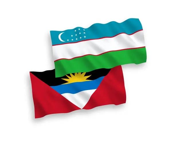 Banderas Nacionales Ondas Vectoriales Antigua Barbuda Uzbekistán Aisladas Sobre Fondo — Vector de stock