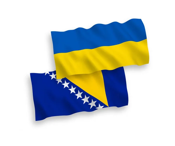 波斯尼亚和黑塞哥维那与乌克兰的国家矢量波纹旗帜在白色背景下隔离 1比2的比例 — 图库矢量图片