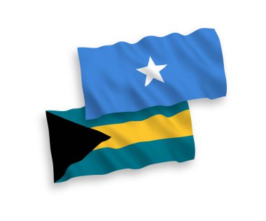Bahamalar Eyaleti ve Somali 'nin bayrakları beyaz arka planda izole edilmiş. 1 'e 2 oranında.