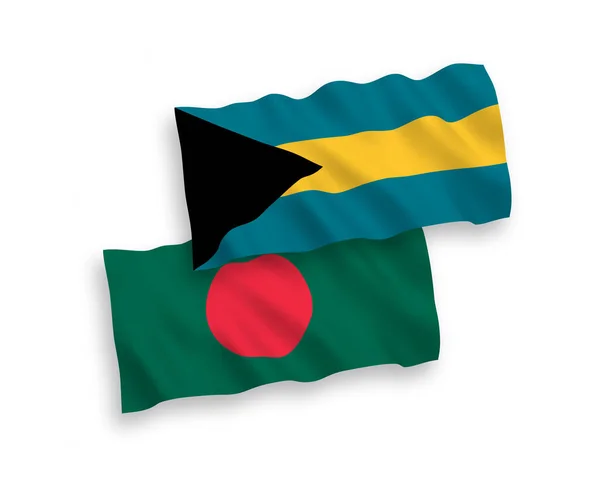 Nationell Vektor Tyg Våg Flaggor Samväldet Bahamas Och Bangladesh Isolerad — Stock vektor