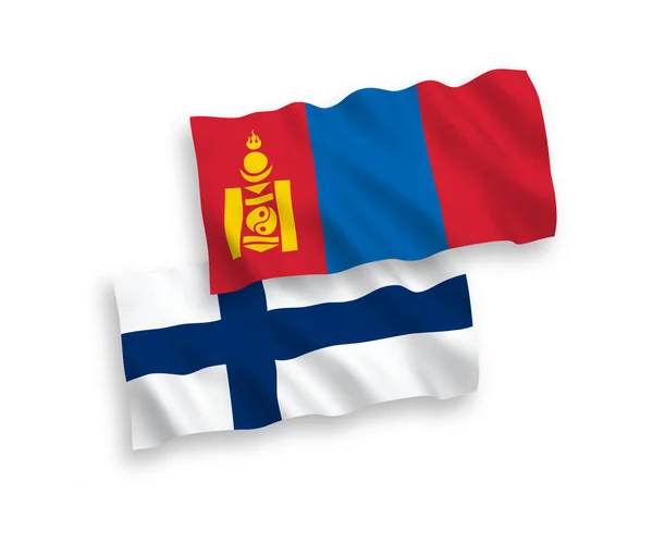 Белом Фоне Выделены Национальные Векторные Волновые Флаги Финляндии Монголии Соотношение — стоковый вектор