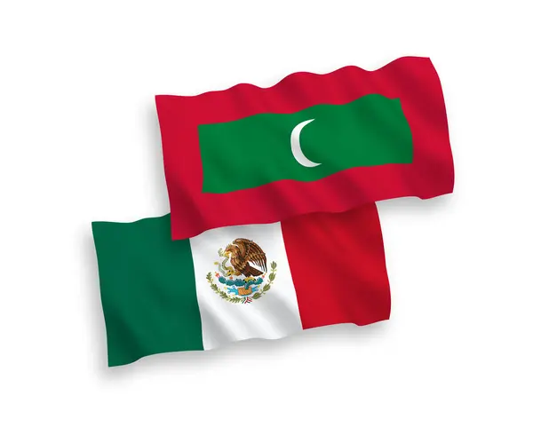 Nemzeti Vektor Szövet Hullám Zászlók Mexikó Maldív Szigetek Elszigetelt Fehér — Stock Vector