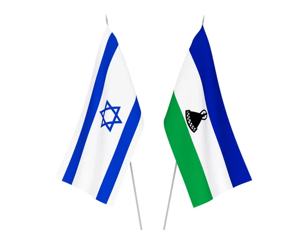 Drapeaux Nationaux Tissu Lesotho Israël Isolés Sur Fond Blanc Illustration — Photo