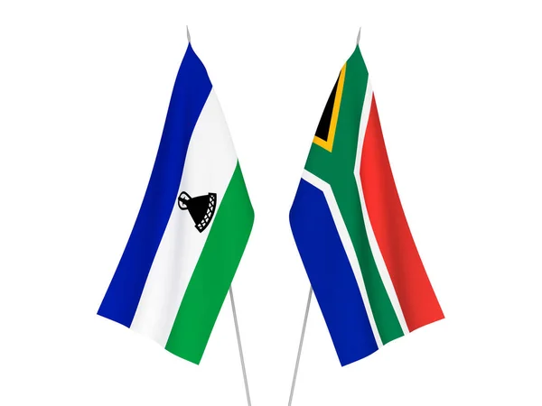 Drapeaux Nationaux Tissu République Afrique Sud Lesotho Isolés Sur Fond — Photo