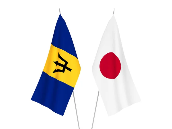Bandiere Nazionali Tessuto Del Giappone Delle Barbados Isolate Sfondo Bianco — Foto Stock