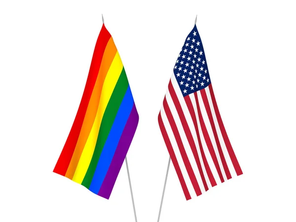 Nationalflaggen Aus Stoff Von Amerika Und Regenbogenschwulenstolz Isoliert Auf Weißem — Stockfoto