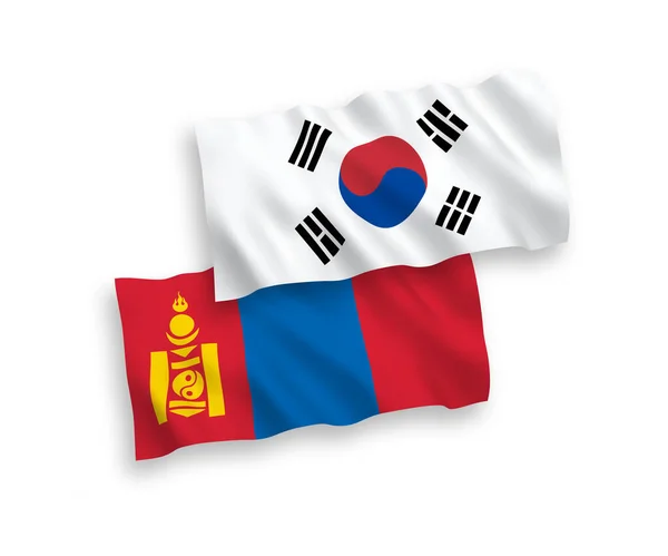 Bandiere Nazionali Tessuto Vettoriale Della Corea Del Sud Mongolia Isolate — Vettoriale Stock