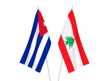 Beyaz arka planda Küba ve Lübnan 'ın ulusal kumaş bayrakları izole edildi. 3d resimleme.