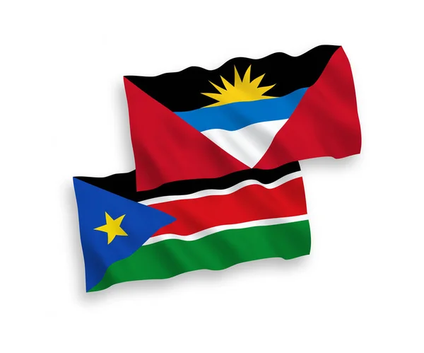 Banderas Nacionales Ondas Vectoriales Antigua Barbuda República Sudán Del Sur — Vector de stock