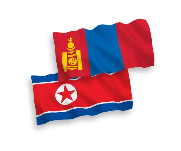 Nationale Vektor Stofffahnen Nordkoreas Und Der Mongolei Isoliert Auf Weißem — Stockvektor